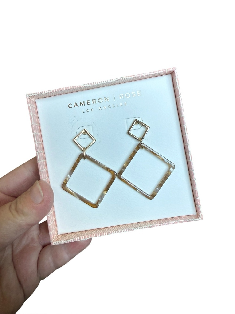 Cameron Rose Square Tortoise Resin Drop Earrings NIB